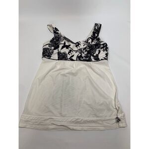 Lululemon Women's Active Tank Top Floral Workout Slit Back White Black Size 8